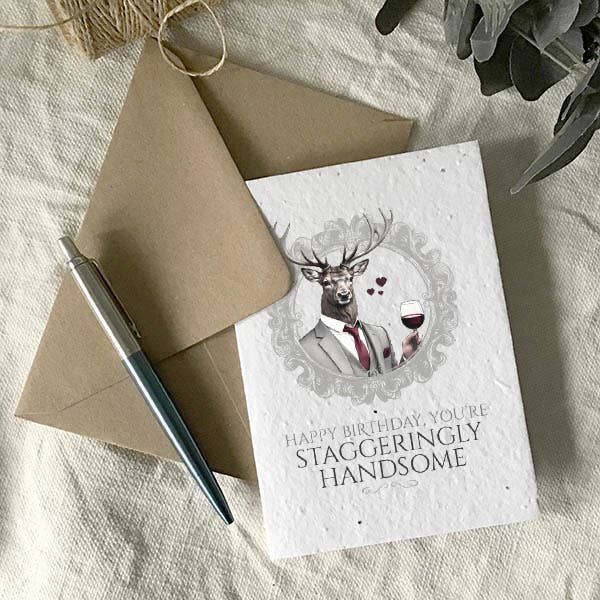 Staggeringly handsome, plantable birthday card for wholesale by Wild Bloom Press