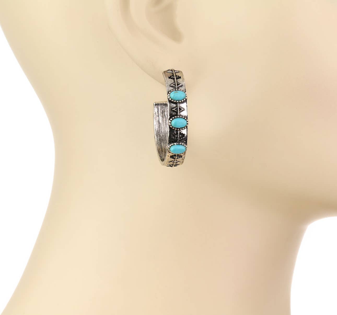 Boho Ranch Shop – wholesale Hoop earrings – Western semi stone hoops - aztec flower cactus studs1