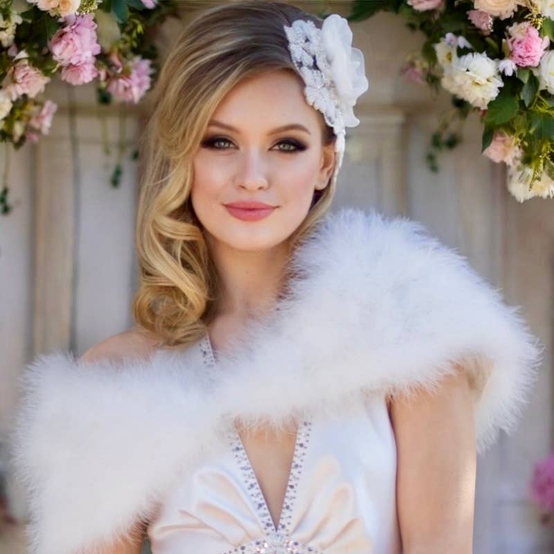 Athena Bridal Jewellery – wholesale Cape – Women's – VINTAGE INSPIRED MARABOU FEATHER STOLE - IVORY (SG1)1