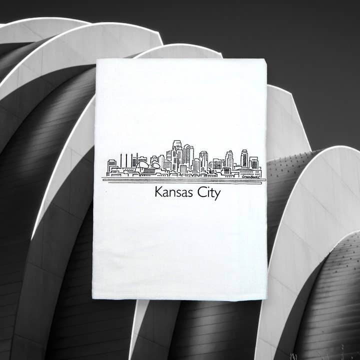 Black Kansas City Skyline Towel | Tea Towels | City Dish Towels for wholesale on Faire2