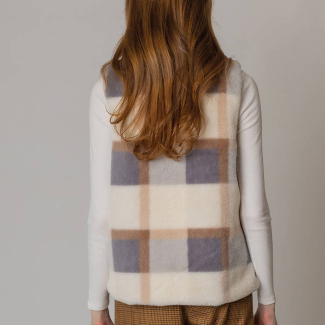 Fashion City - Wholesale Vest - Dames - Plaid vest van imitatiebont14