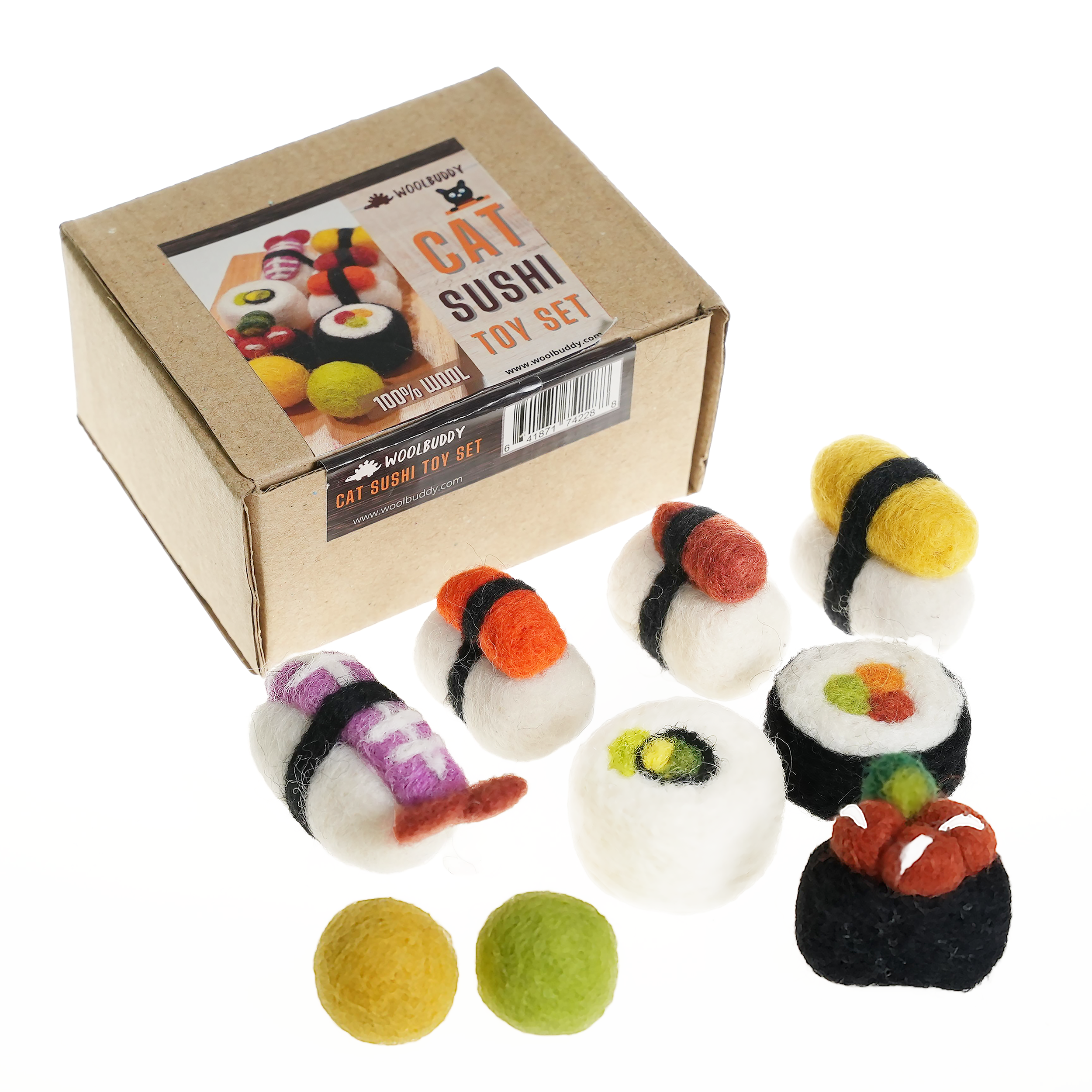 Woolbuddy - Wholesale Pet Toy - Cat - Handmade Wool Needle Felted Cat Sushi Toy1