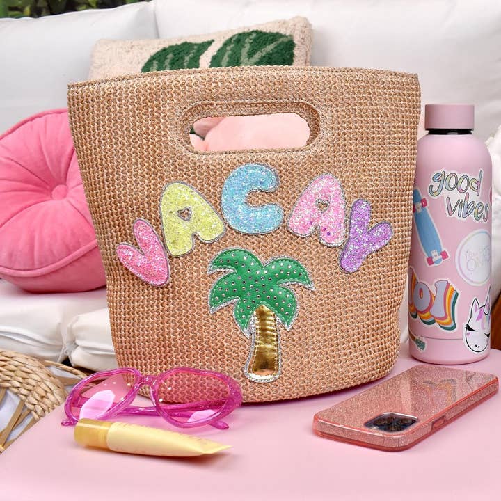 OMG Accessories – wholesale Tote Bag – Child – 'Vacay' Patched Straw Top-Handle Mini Tote Bag2