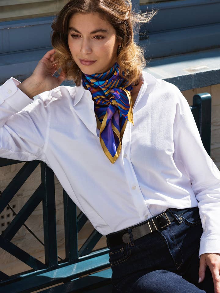 Cracked Blue Square Silk Scarf for wholesale by By Biology