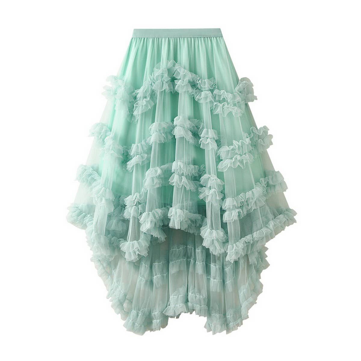 ACCITY - Wholesale Skirt - Women's - Candy Color Ruffle Tulle Irregular Midi Skirt_CWBMS04033