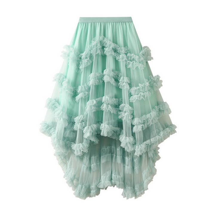 ACCITY - Wholesale Skirt - Women's - Candy Color Ruffle Tulle Irregular Midi Skirt_CWBMS04033