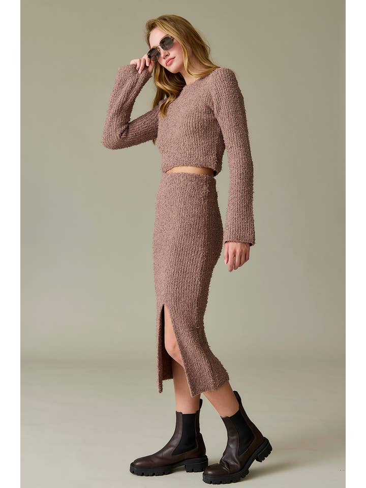 Papermoon - Wholesale Top & Skirt Set - Women's - PT17489 - Anaya Round Neck Long Sleeve Crop Soft Knit Top An