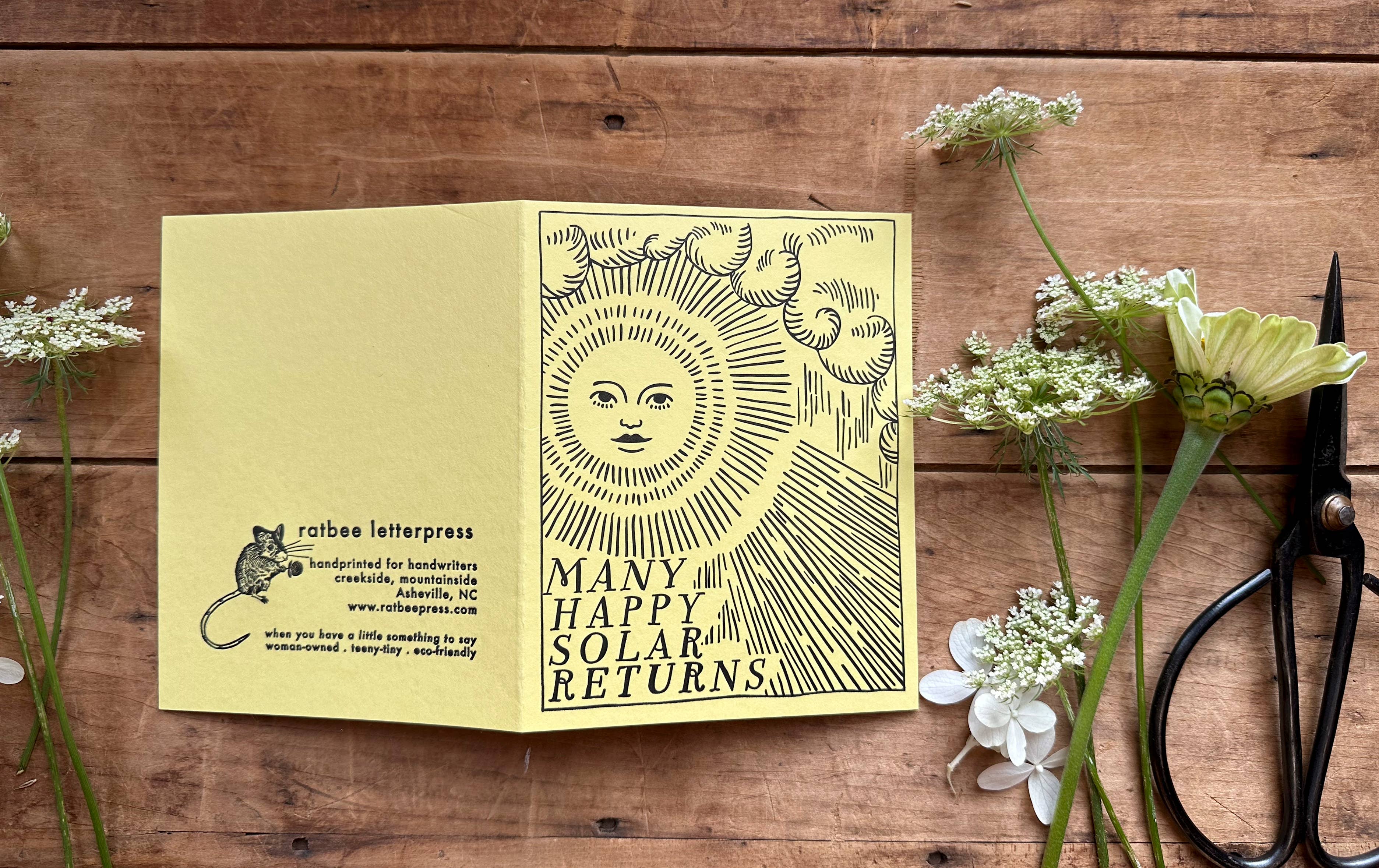 Ratbee Press - Wholesale Birthday Card - Birthday Solar Return Letterpress Sunshine Card1