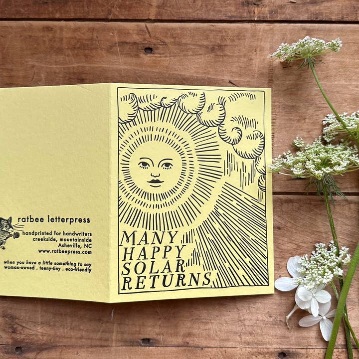 Ratbee Press - Wholesale Birthday Card - Birthday Solar Return Letterpress Sunshine Card1