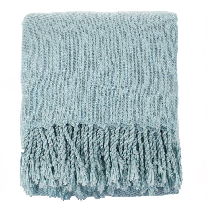 Fennco Styles - Wholesale Throw Blanket - Aqua Classic Woven Fringed Throw Blanket