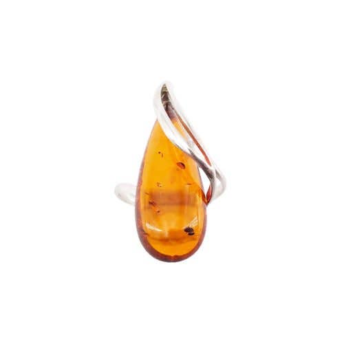 France Mineraux - Wholesale Cocktail/Statement Ring - Amber Ring “Dove” - Sterling Silver