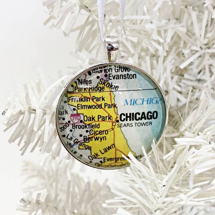 Ornament: Chicago Vintage Map - IN STOCK pricing for wholesale by Tanner Glass