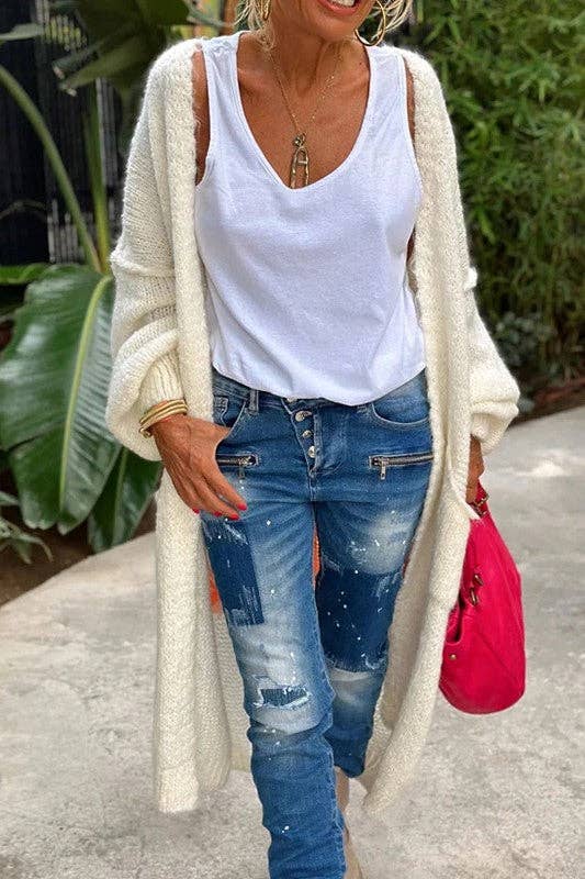 Rosa Clothing - Wholesale Cardigan - Women's - Love & Peace Exposed Seam Knit Sweater Long Cardigan13