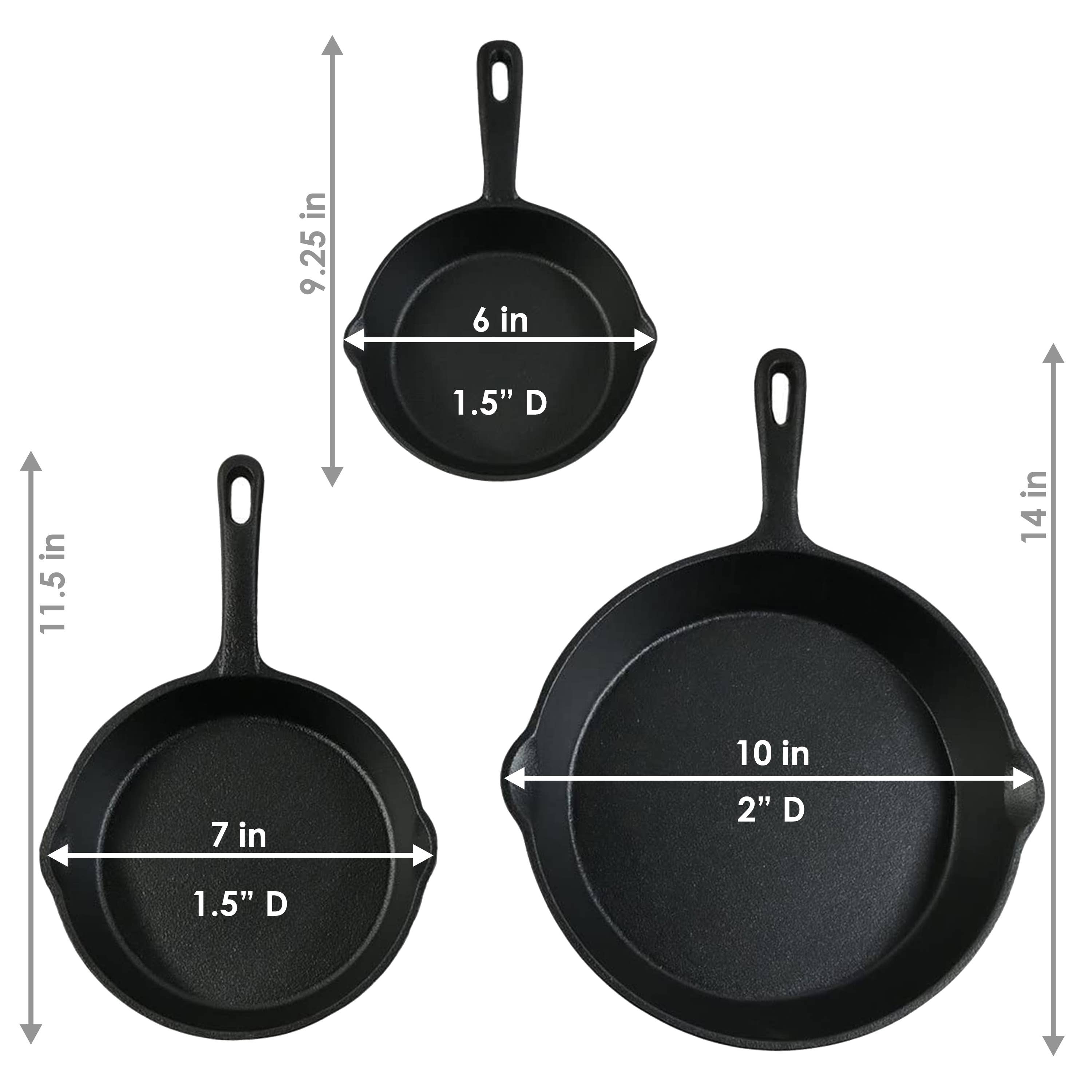 Sunnydaze Decor - Wholesale Cast Iron Skillet - 3-Piece Cast Iron Pre-Seasoned Skillet Set with 3 Pans3