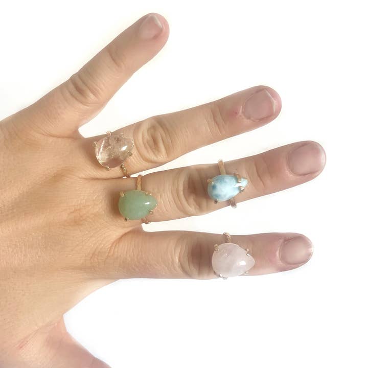 Crystal and Sage - Wholesale Cocktail/Statement Ring - 18-carat gold-filled Larimar ring
