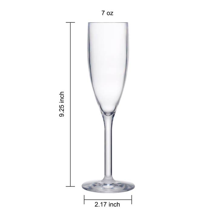 The Wine Savant / Khen Glassware - Wholesale Champagne Flute - Unbreakable Acrylic Champagne Plastic Flute | Set of 6, 7 OZ