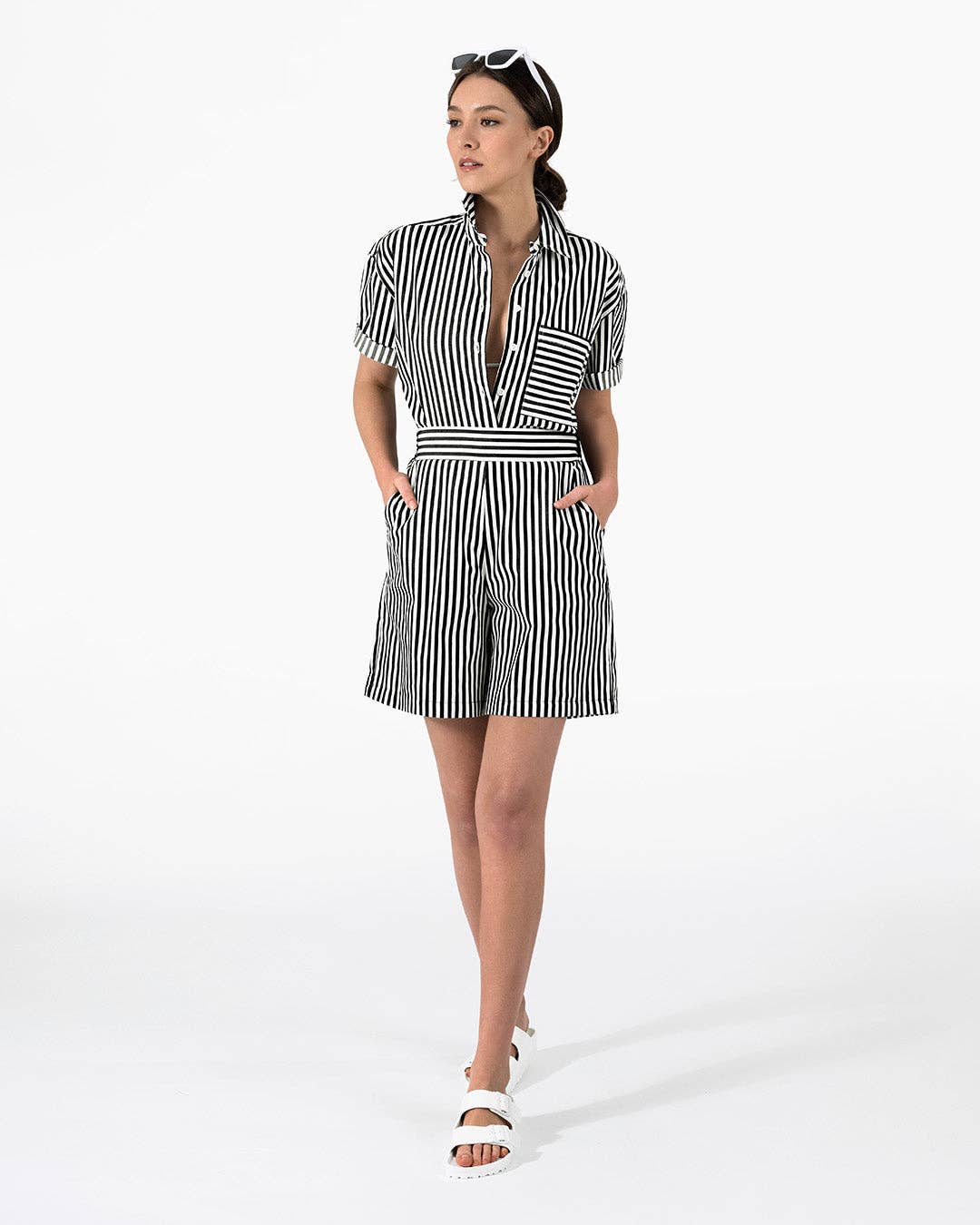 Lacson Ravello - Wholesale Button Down Shirt - Women's - Bernadette Camp Shirt - Black and White Stripe3