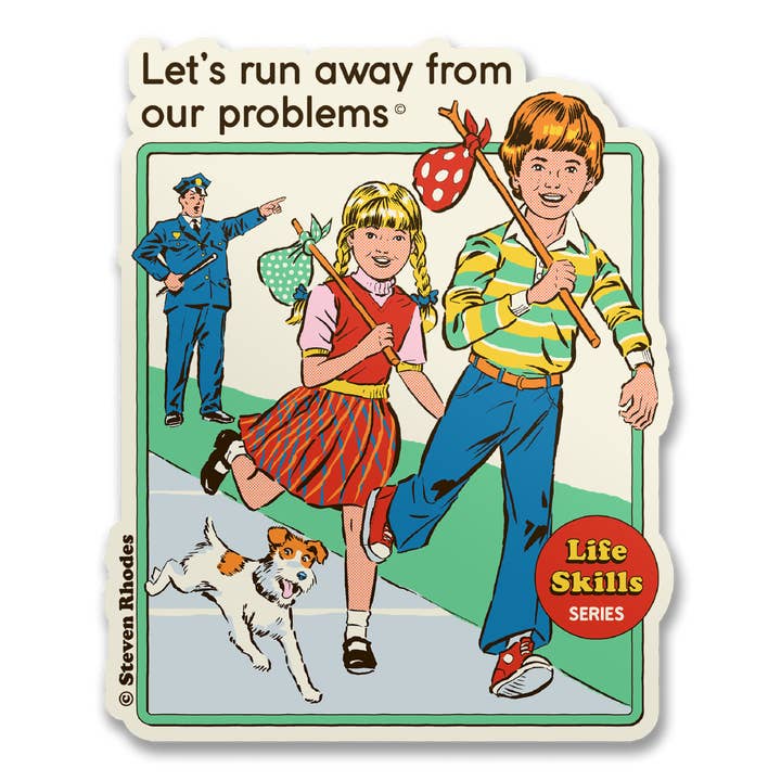 Steven Rhodes - Let's Run Away From Our Problems Sticker for wholesale by Hybris Production AB
