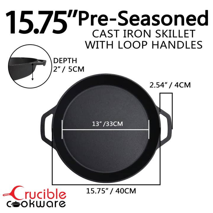 Crucible Cookware - Wholesale Cast Iron Skillet - 15.75-Inch (40 cm) Cast Iron Skillet Set with Dual Loop Hand2