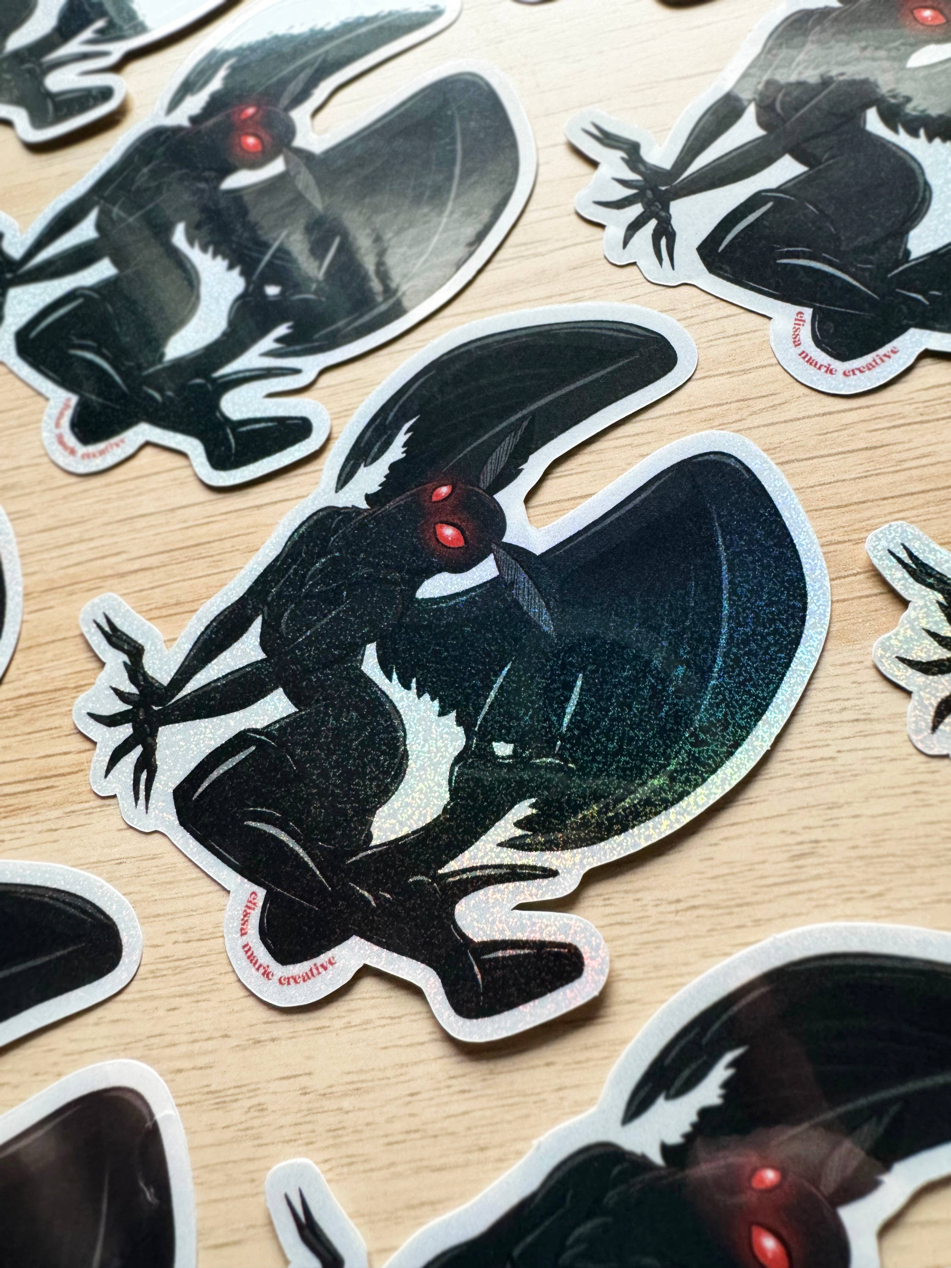 Elissa Marie Creative - Wholesale Sticker - MothThem Sticker | cryptid | mothman | stocking stuffer2