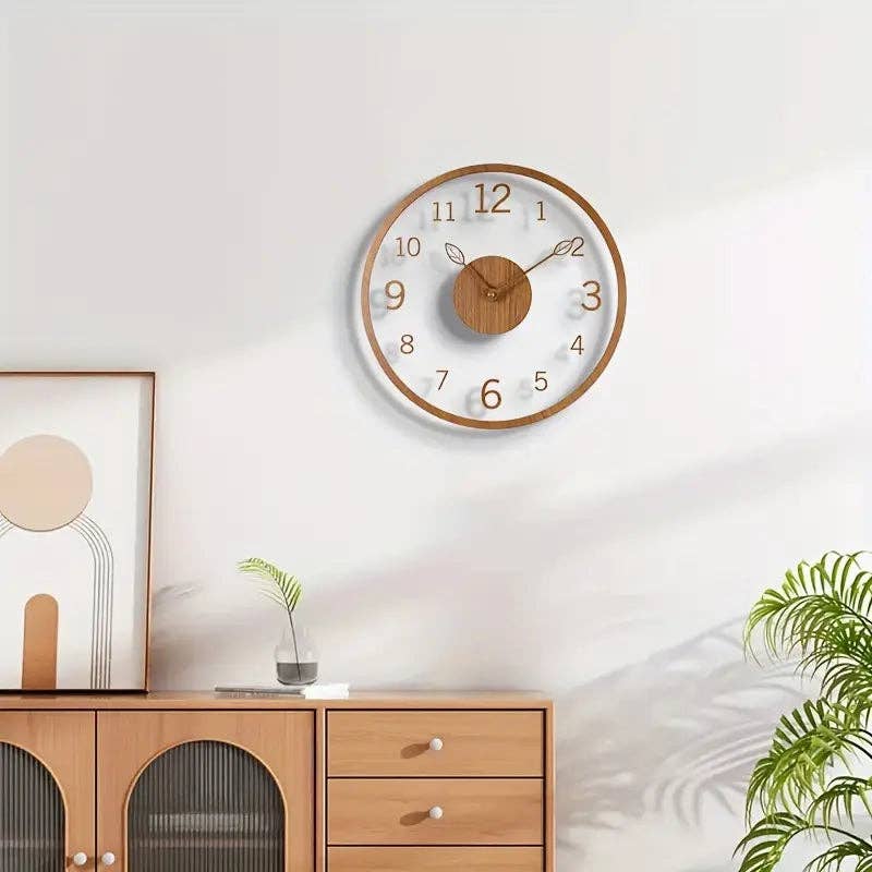 Huis Van Merken - Wholesale Wall Clock - Silent Floating Wall Clock - Minimalist Wood Grain Leaf Design2