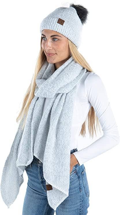 Funky Junque - Wholesale Beanie - Women's - Beanie/Infinity Scarf Bundle (Boucle White w/ Pom)0