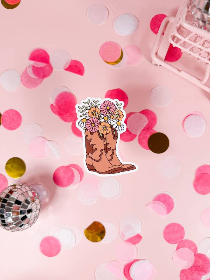 Floral Cowboy Boots Vinyl Sticker for wholesale by BlushedDesigns Co.