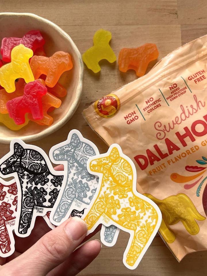 Rosemaling Dala Horse Sticker Set of 4 for wholesale by Follysome Prints