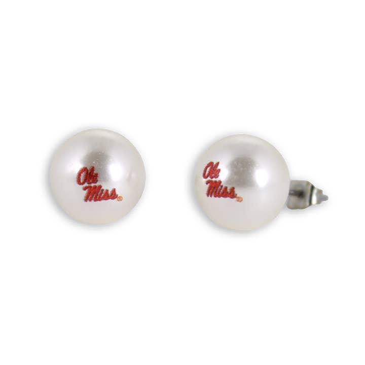 Seasons Jewelry - Wholesale Stud/Post Earrings - Mississippi Logo Pearl Stud Earrings1