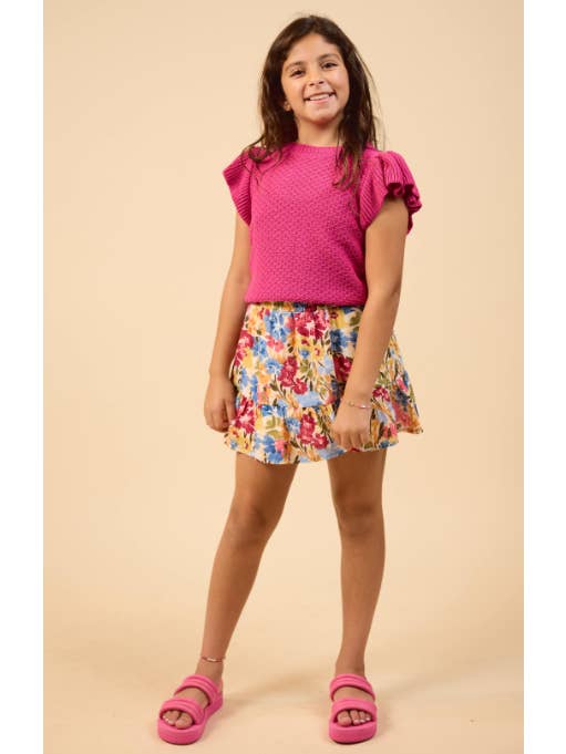 Sadie & Sage - Wholesale Knit Sweater - Kids - Tween Pearl Ruffle Cap Slv Sweater : BERRY9