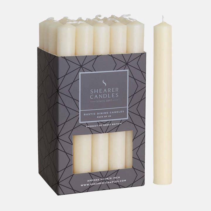 Shearer Candles - Venta al por mayor Cirios pequeños - Velas de cena marfil de 20 cm (8 pulgadas) en caja de 20 unidades0