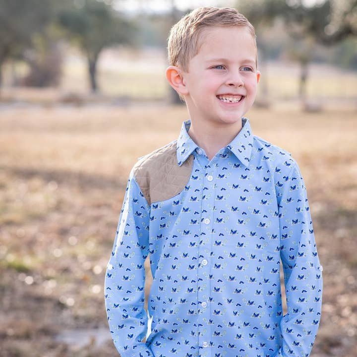 BlueQuail Clothing Co. - Wholesale Button Down Shirt - Kids - Quail Woodblock Long Sleeve Shirt1