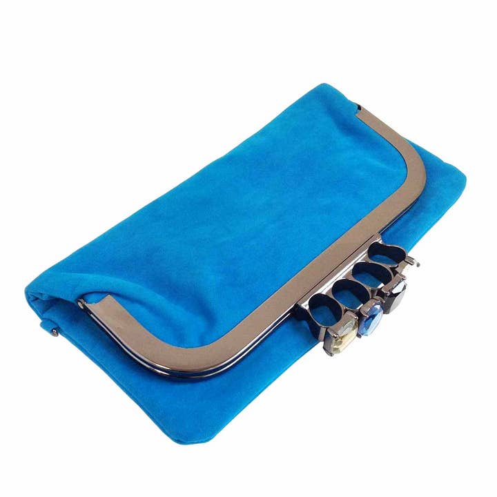 Suede Fold Over Knuckle Clutch for wholesale by JNBFASHION.COM