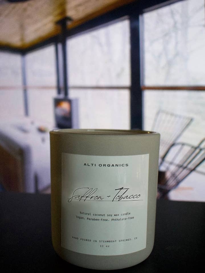 Saffron + Tobacco Candle (12oz) for wholesale by ALTI ORGANICS