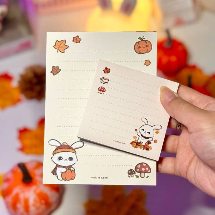 Cozy Fall Bunny Sticky Note and Notepad Bundle for wholesale by owloArt