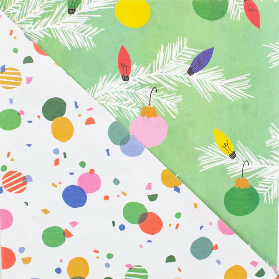 Wrappily Eco Gift Wrap Co. - Wholesale Flat Wrap - Boughs/ Twinkled • Double-sided Eco Wrapping Paper • Holiday3