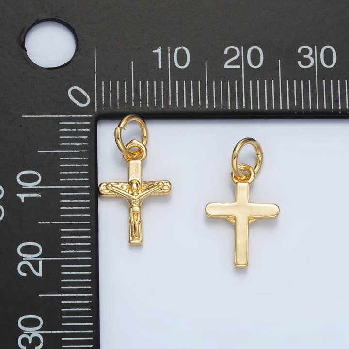 Aim Eternal - Wholesale Individual Charm/Pendant - 24K Gold Filled Mini Crucifix Jesus Cross Minimalist Charm | AG8551