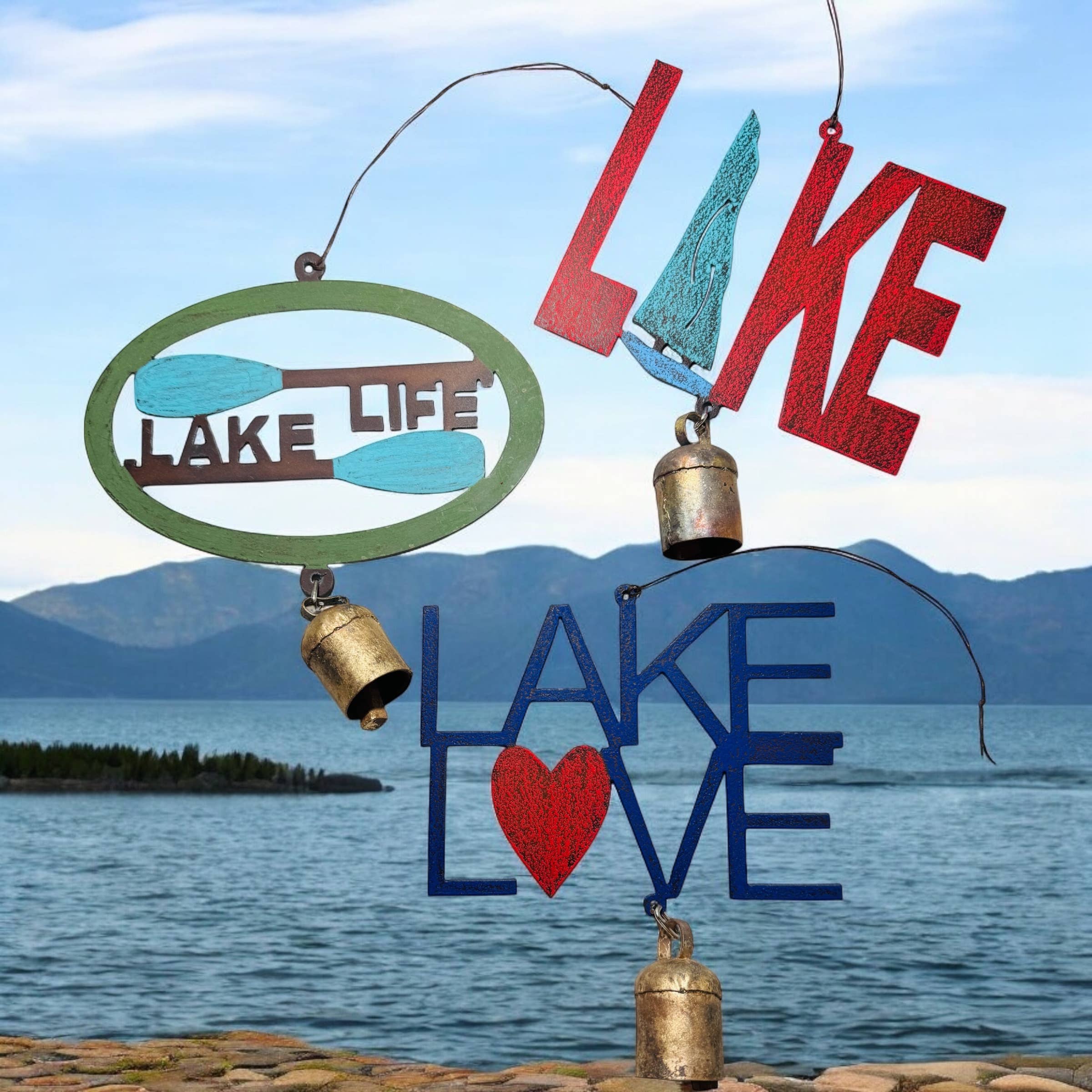 Whimsies – Espanta-espíritos por atacado – Sino de vento do lago Vida no lago diversão de verão em barco sino de metal EUA6