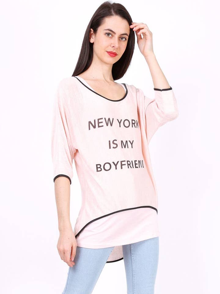 T-shirt tinta unita NEW YORK Rosa per la vendita all'ingrosso da parte di MACMAX