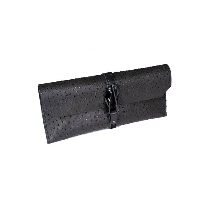 The Ember Black Ostrich-Embossed Italian Leather Clutch for wholesale by The Dark