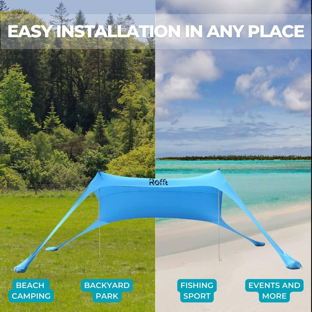 ROFFT USA LLC – wholesale Tent – Pop Up Beach Tent and Beach Canopy Sun Shelter UPF50+ with Sand Shovel, Ground Pegs and Aluminum Poles Beach Shade Beach Tent pop up Shade Beach Tent Sun shelter Beach Canopy Tent Sun Shade14