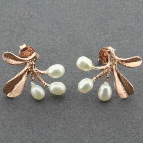 Snowberry pearl studs - rose gold over silver for wholesale by Makers & Providers