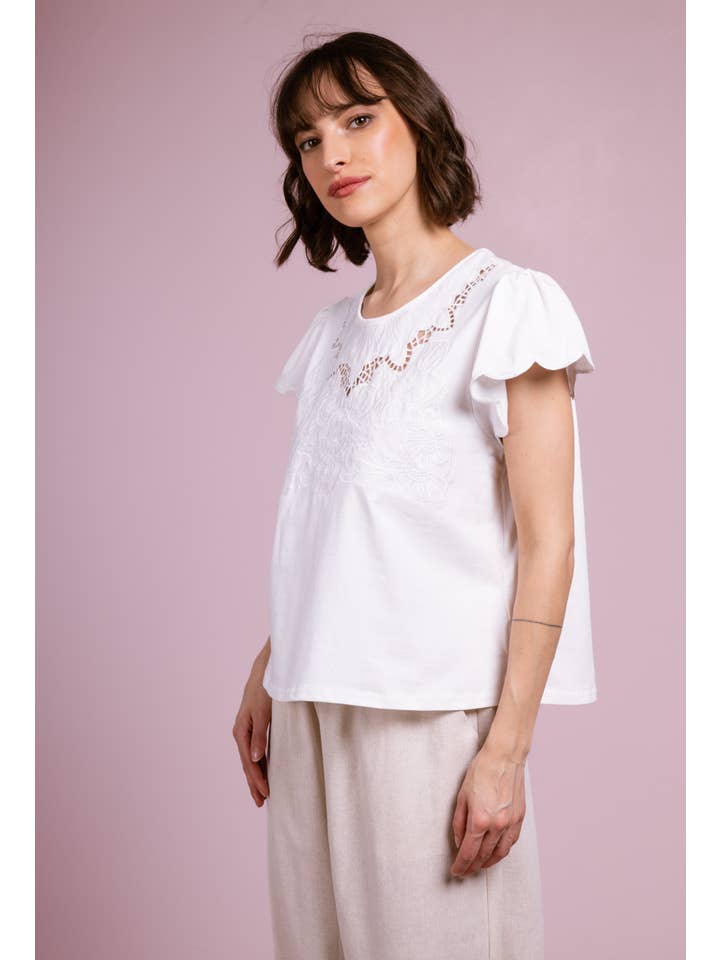 Cherry Paris - Vendita all'ingrosso Maglietta - Donna - T-shirt Liz con collo ricamato - IXJ2510214