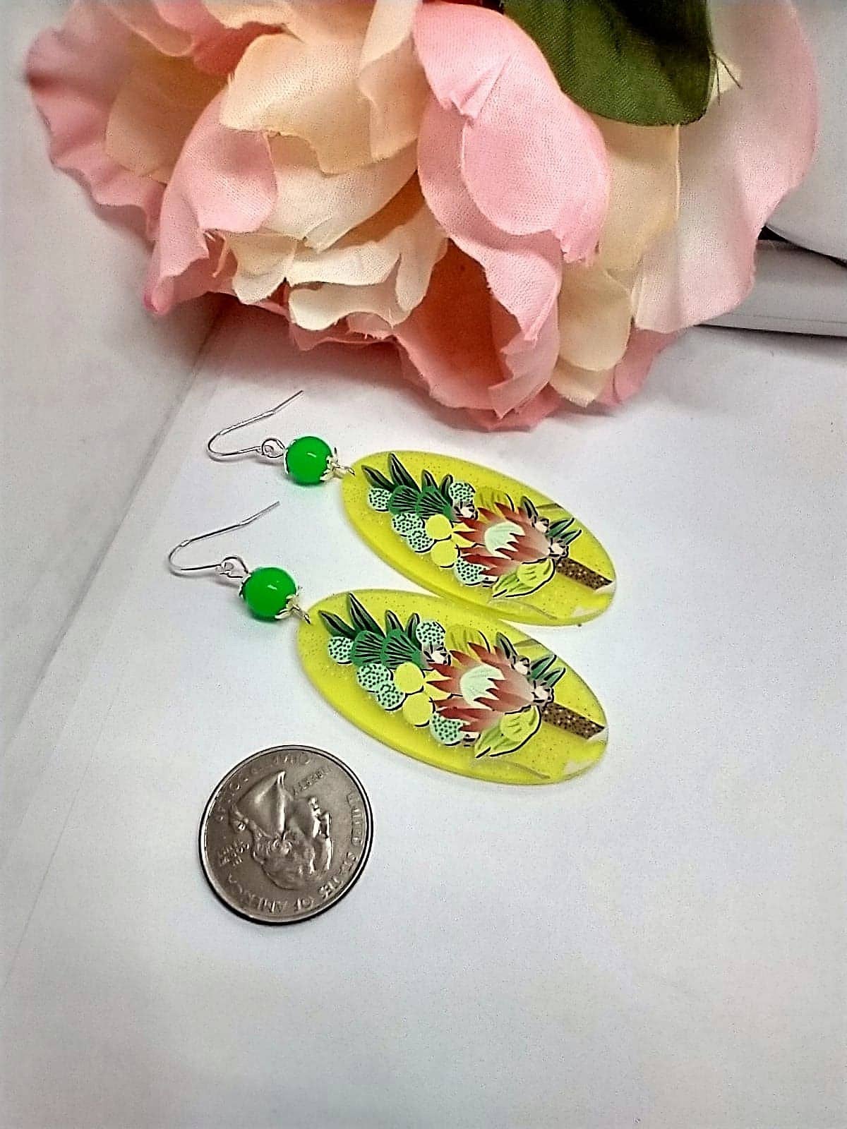 Bad Apple Designs - Wholesale Dangle Earrings - Lucite Acrylic Floral Teardrop Silver Dangle Earrings4