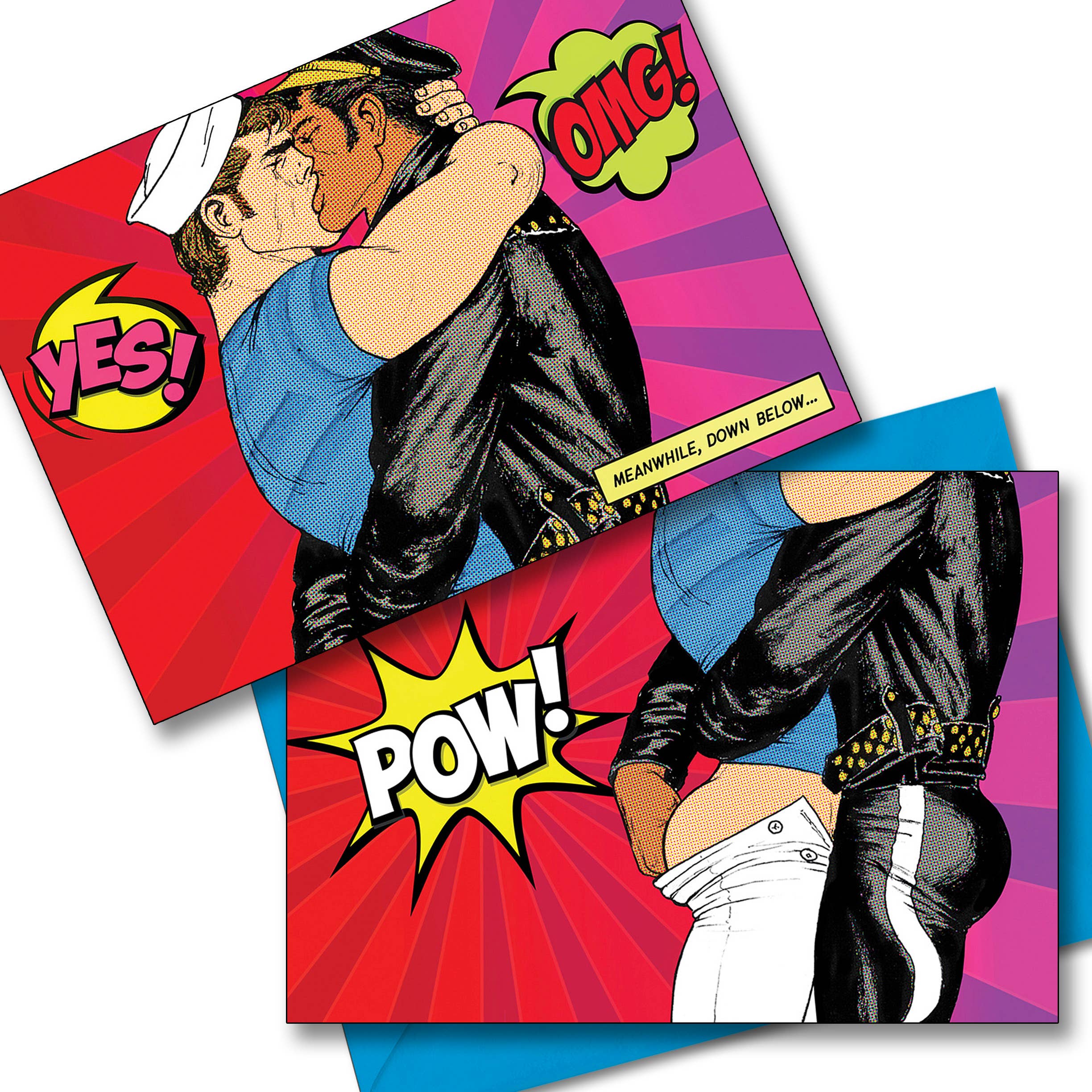 Peachy Kings / Kweer Cards - Wholesale Love Card - Tom of Finland "Kiss Pow" Gay Greeting Card (Queer, LGBTQ)1