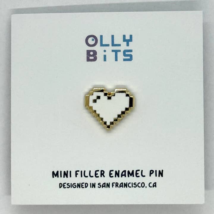 White (Gold Plated) Pixel Heart Mini Filler Enamel Pin for wholesale by Ollybits Pixel Art