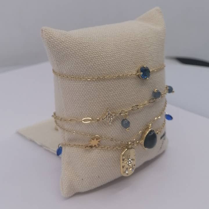 Bijoux 7bis - Wholesale Jewelry Set - Set of 3 steel chain bracelets with rhinestone beads and pendant2