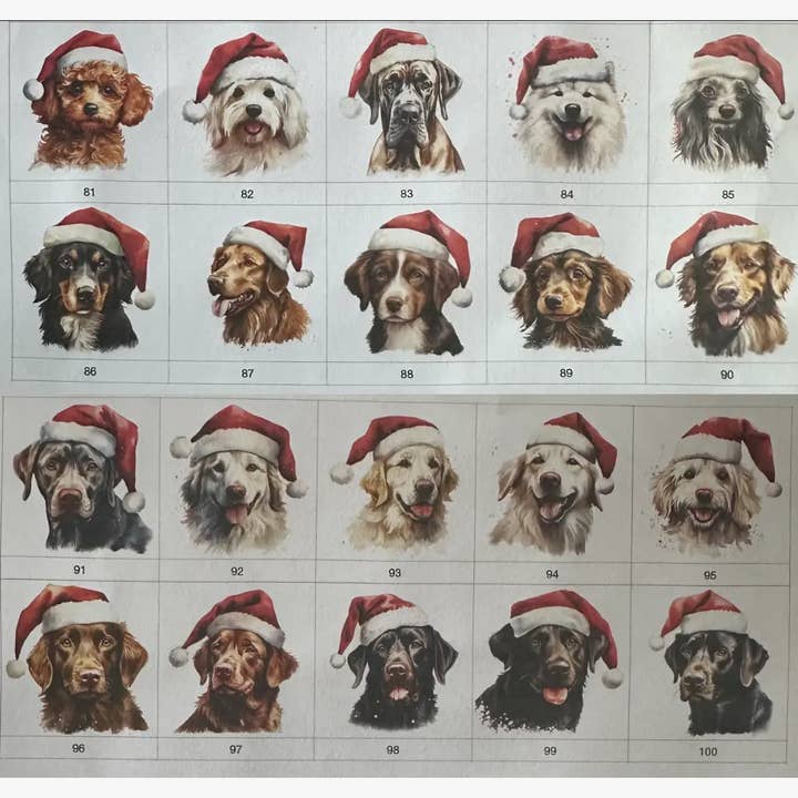 Storms Style - Wholesale Ornament - Dogs in Santa Hats Velvet Christmas Decorations - 100 breed