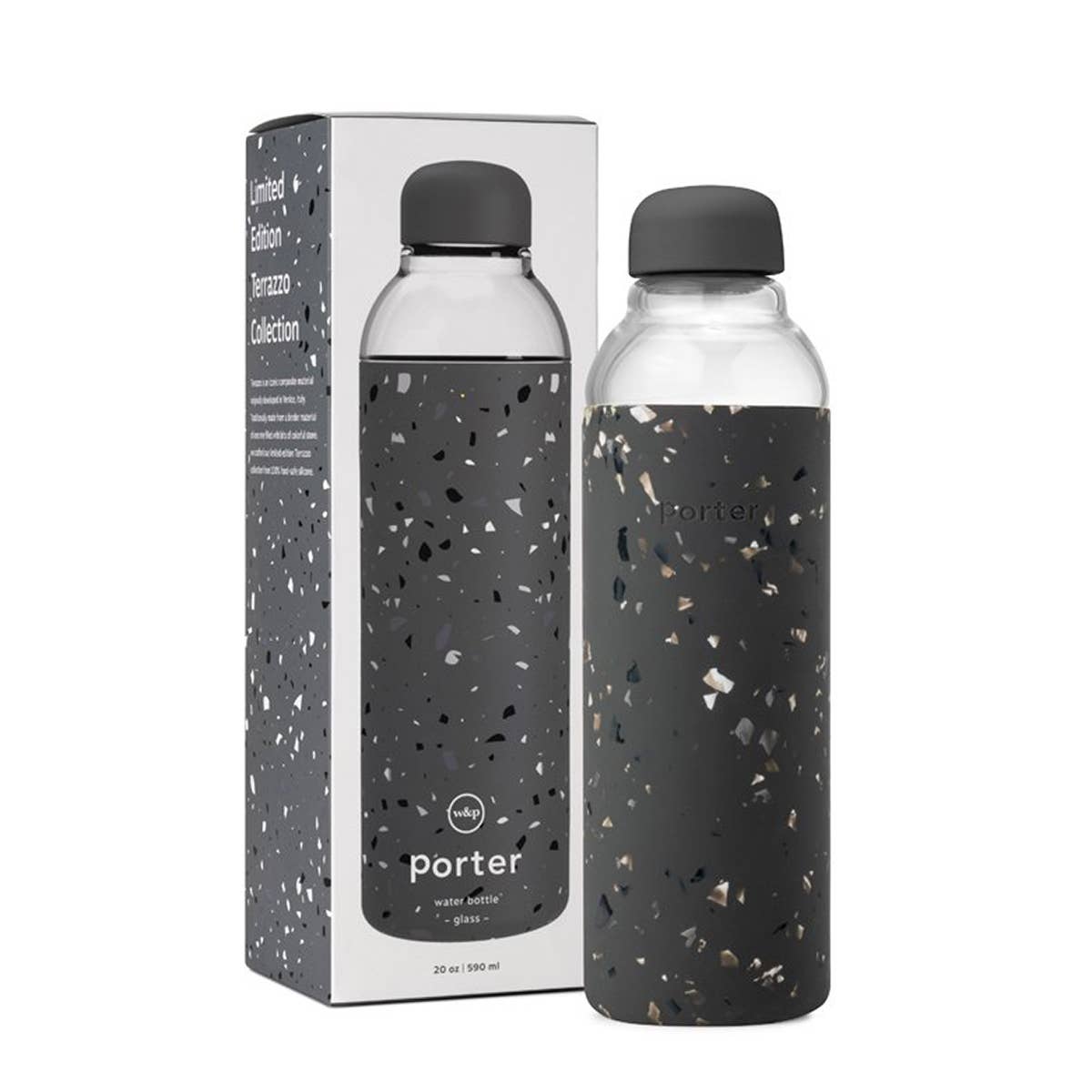 Until Pty Ltd - Wholesale Water bottle - W&P Glass Bottle Terrazzo 591ml Charcoal1