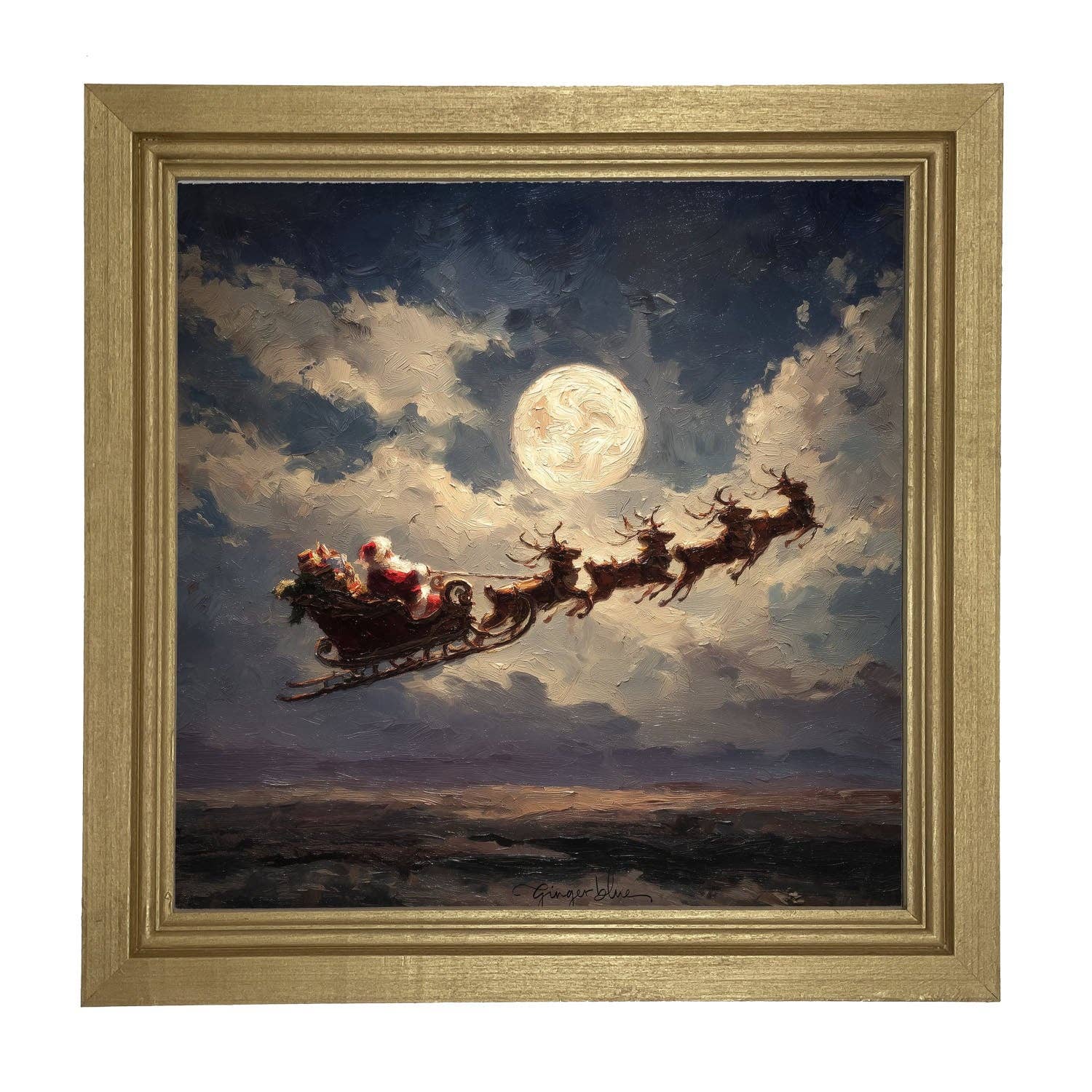 ginger blue - Wholesale Art Print - Santa Flying under Full Moon15